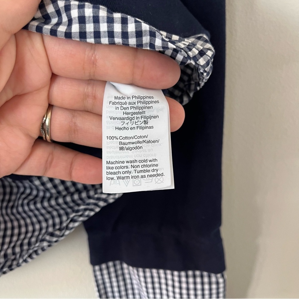 J. Crew Mercantile Navy Long Sleeve Crew Neck Gingham Detail Top Small - Picture 5 of 6